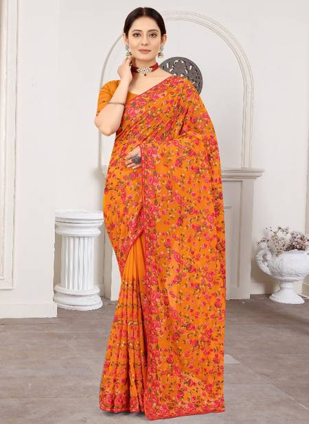 Mustard Colour Party Wear Georgette Stylish Latest Heavy Designer Saree Collection 1209